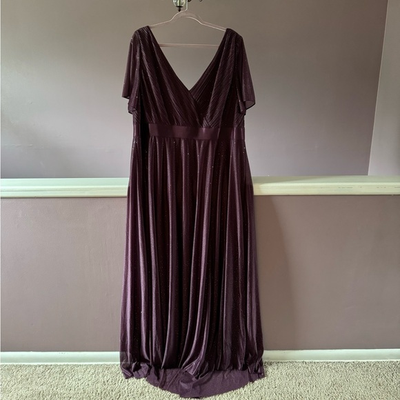 Sparkling Short Sleeve V-Neck Ribbon Waist A-Line Evening Dress 26 NWT - Picture 3 of 7